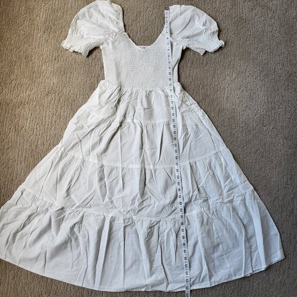 Women's Boho Off Shoulder Puff Sleeve Midi Dress – White – Size S – NWT - Picture 6 of 12